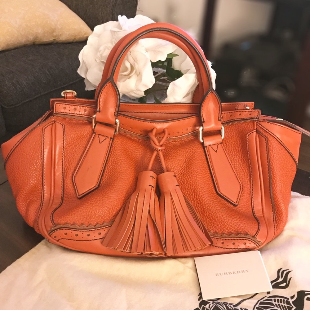 Authentic Burberry Orange Tassel Satchel